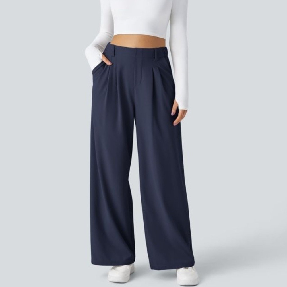 NEW Halara Flex High Waisted Pocket Wide‎ Leg Work Pant Sz L Tall  Navy NWT